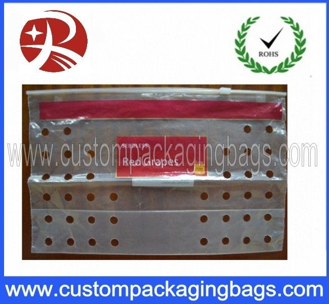 PE Transparent Fruit Packaging Bags Resealable Slider With Air Holes
