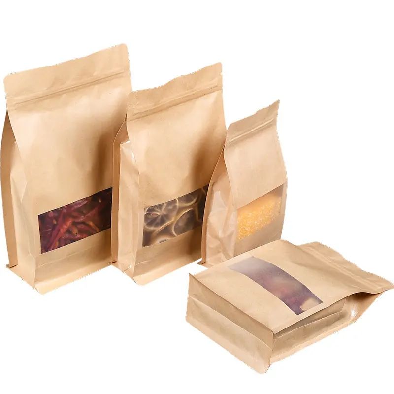 good quality Custom Printed Ziplock Kraft Paper Stand up Pouch Food Packaging Bag with Zipper and Window wholesale