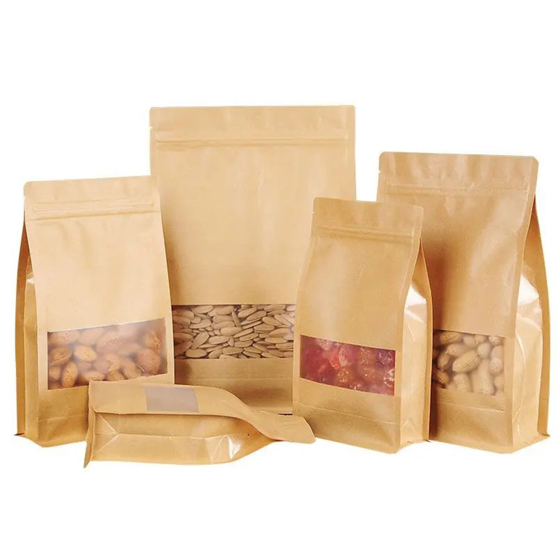 Custom Printed Kraft Paper Stand Up Pouches For Snack Packaging