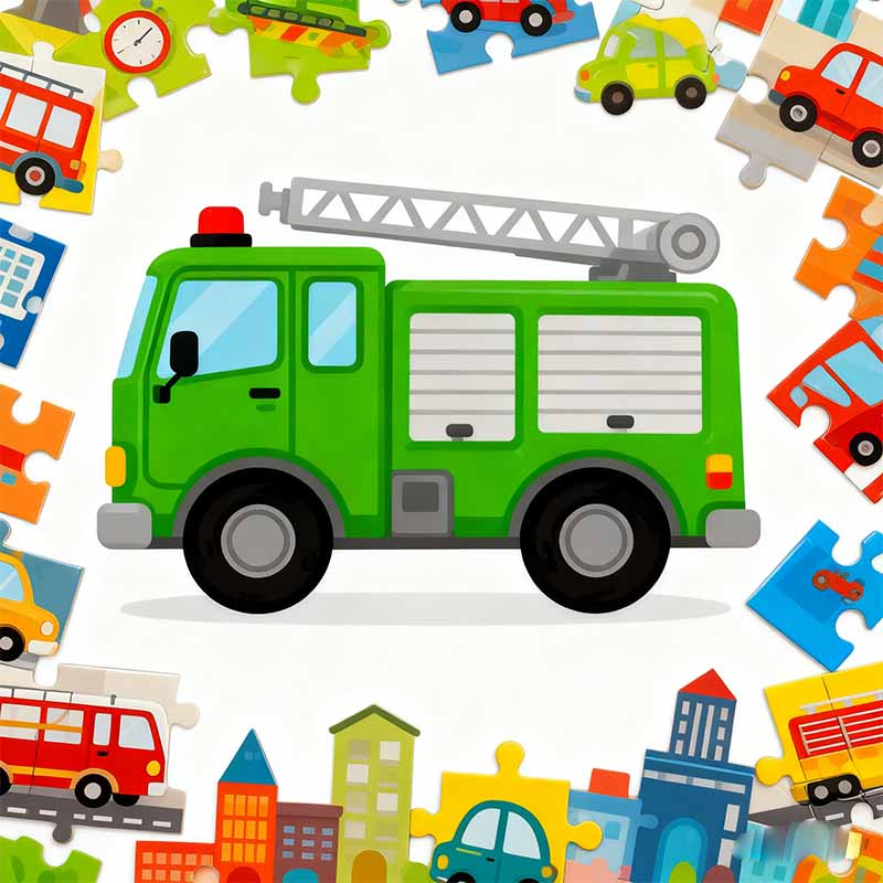 Vibrant Vehicle City Scene Puzzle Set Kids Gift Idea for Boys and Girls