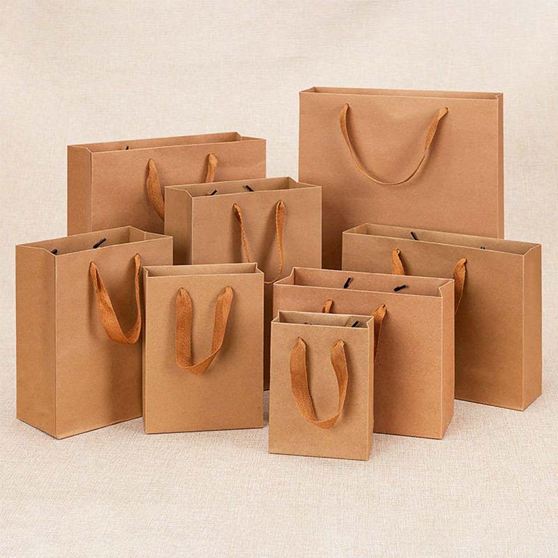 Premium Kraft Paper Tote Bag Gold Stamping Logo Custom Printed for Clothing Store